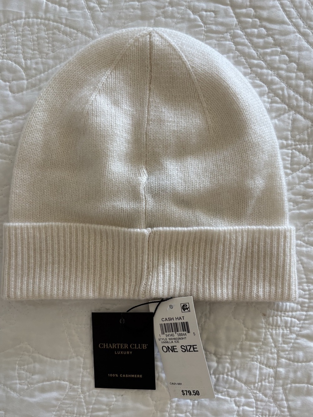 Charter Club 100% Cashmere Beanie Hat Vanilla Ice Neutral